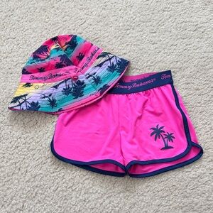 NWOT Tommy Bahama Pink and Multicolor Tropical Hat and Shorts Set - Size 3T